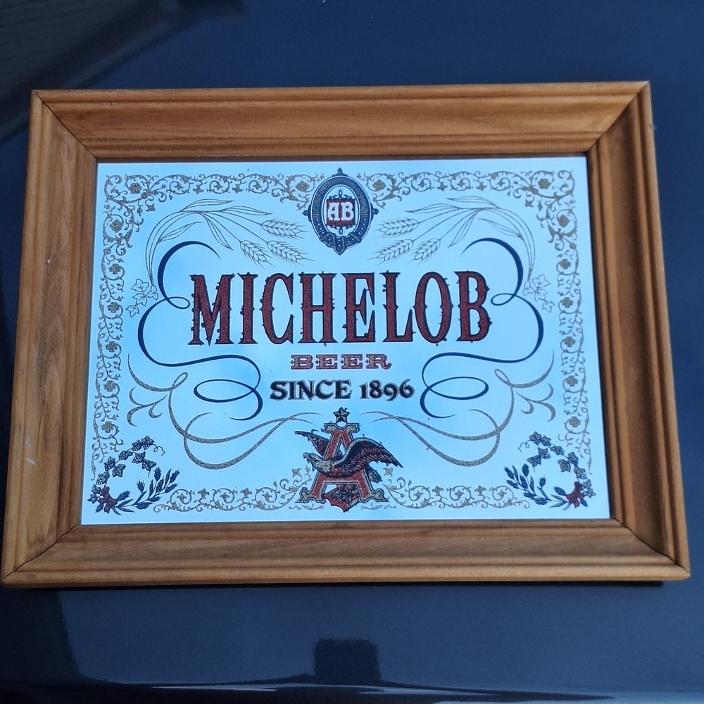 Vintage Michelob Beer Bar Mirror Stamford Art Wood Frame Anheuser Busch Sign
